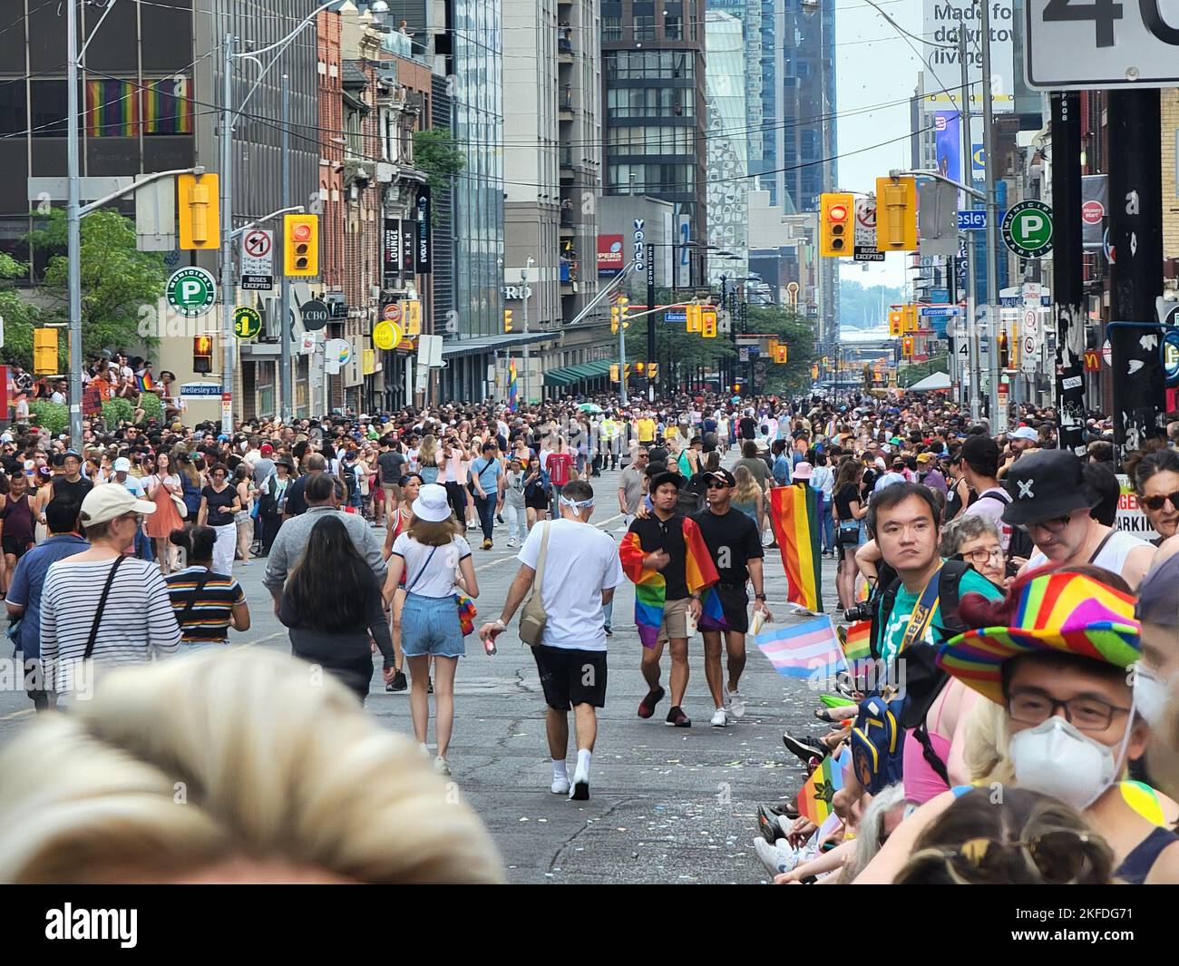 A view of the Toronto Pride Parade 2022, Crowds on the Route Walk Stock