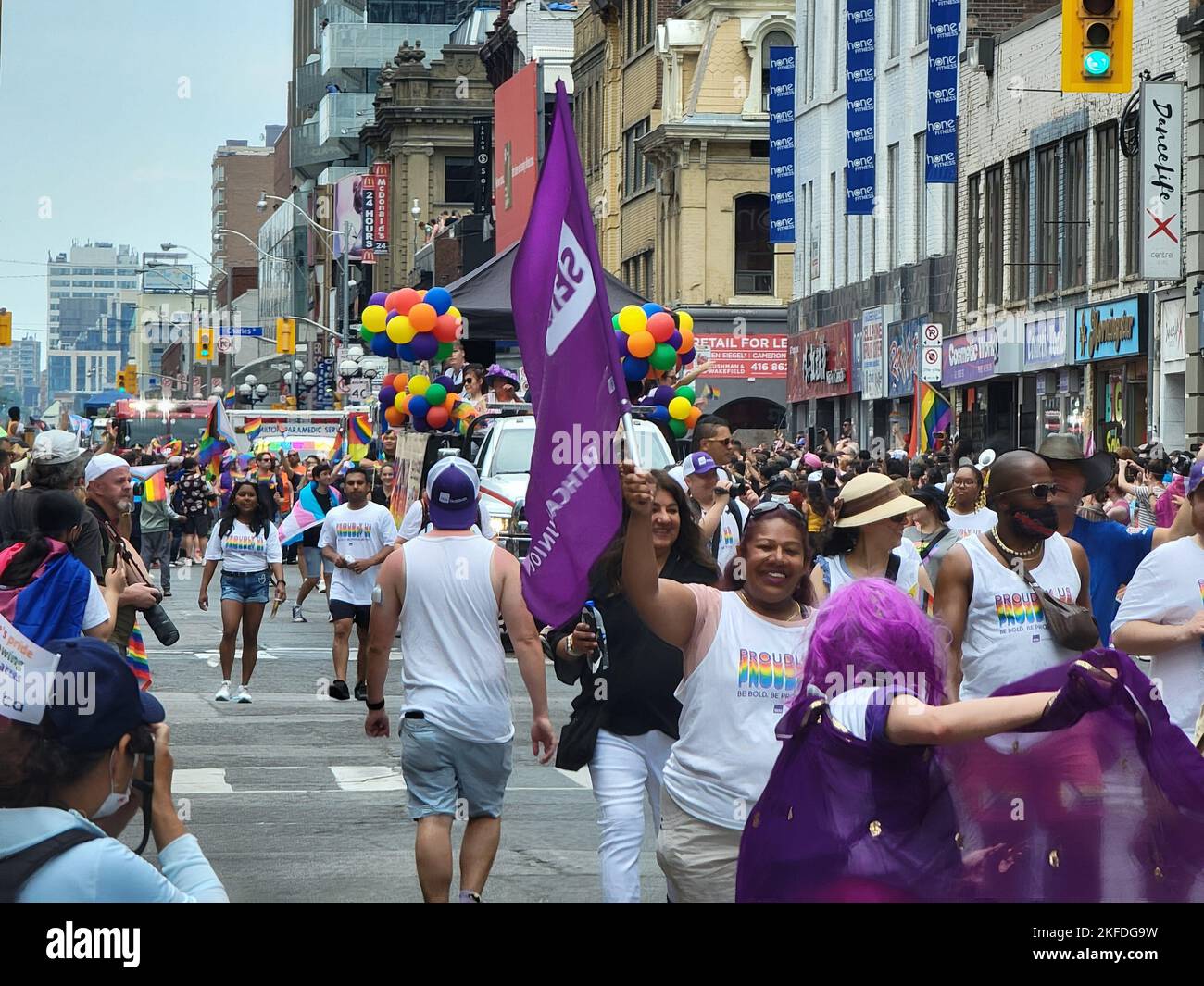 A view of the Toronto Pride Parade 2022, Crowds on the Route Walk Stock