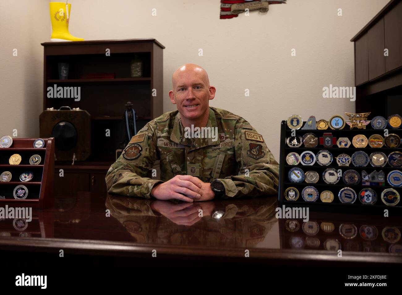 U.S. Air Force Master Sgt. Brian Medley, 354th Security Forces squadron first sergeant, poses