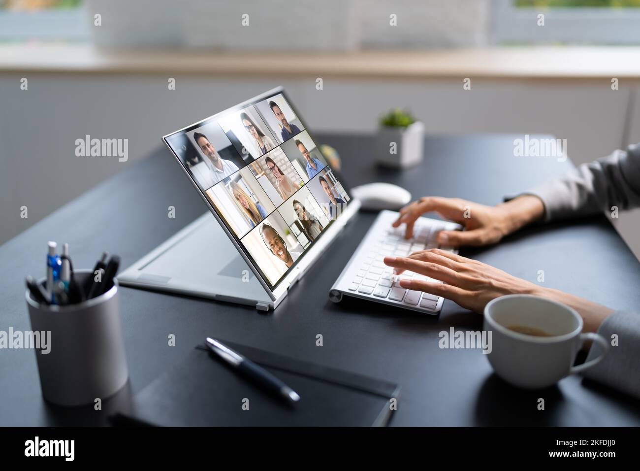 Online Remote Video Conference Webinar Meeting Call Stock Photo