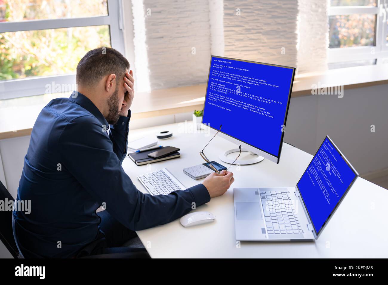 Blue BSOD Error At Computer. Malware Attack Stock Photo