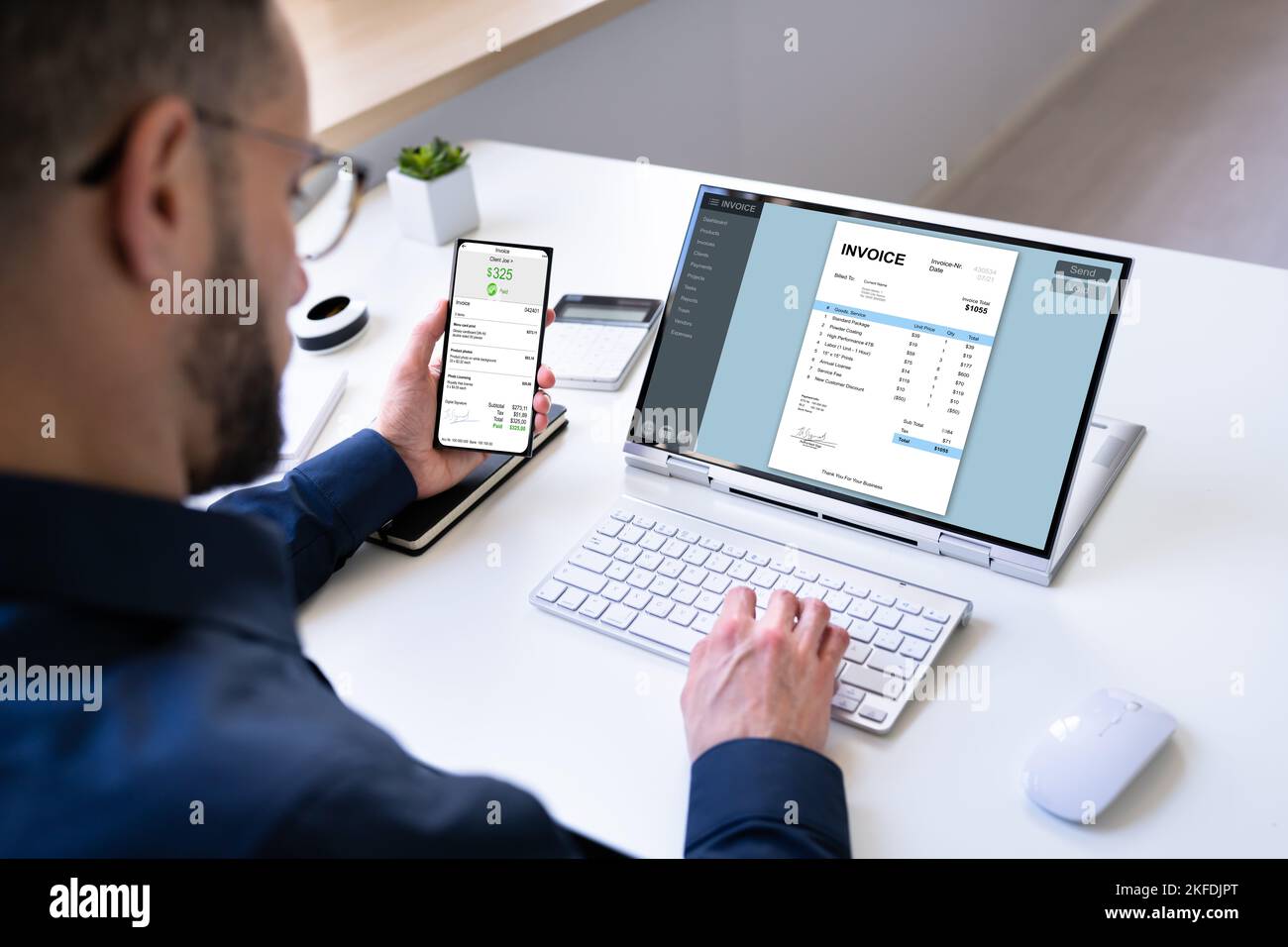 Online Invoice On Accountant Desktop Computer. Electronic Tax And