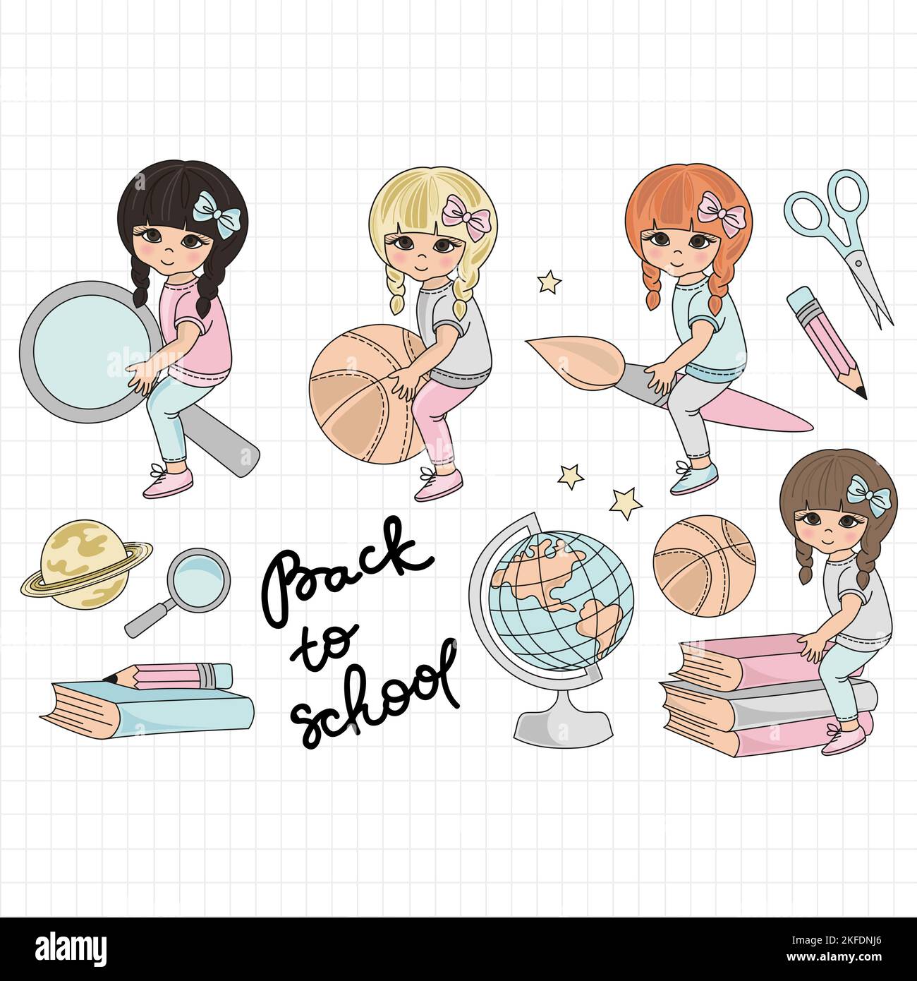 BACK TO SCHOOL Education Children Cartoon Vector Illustration Set For ...