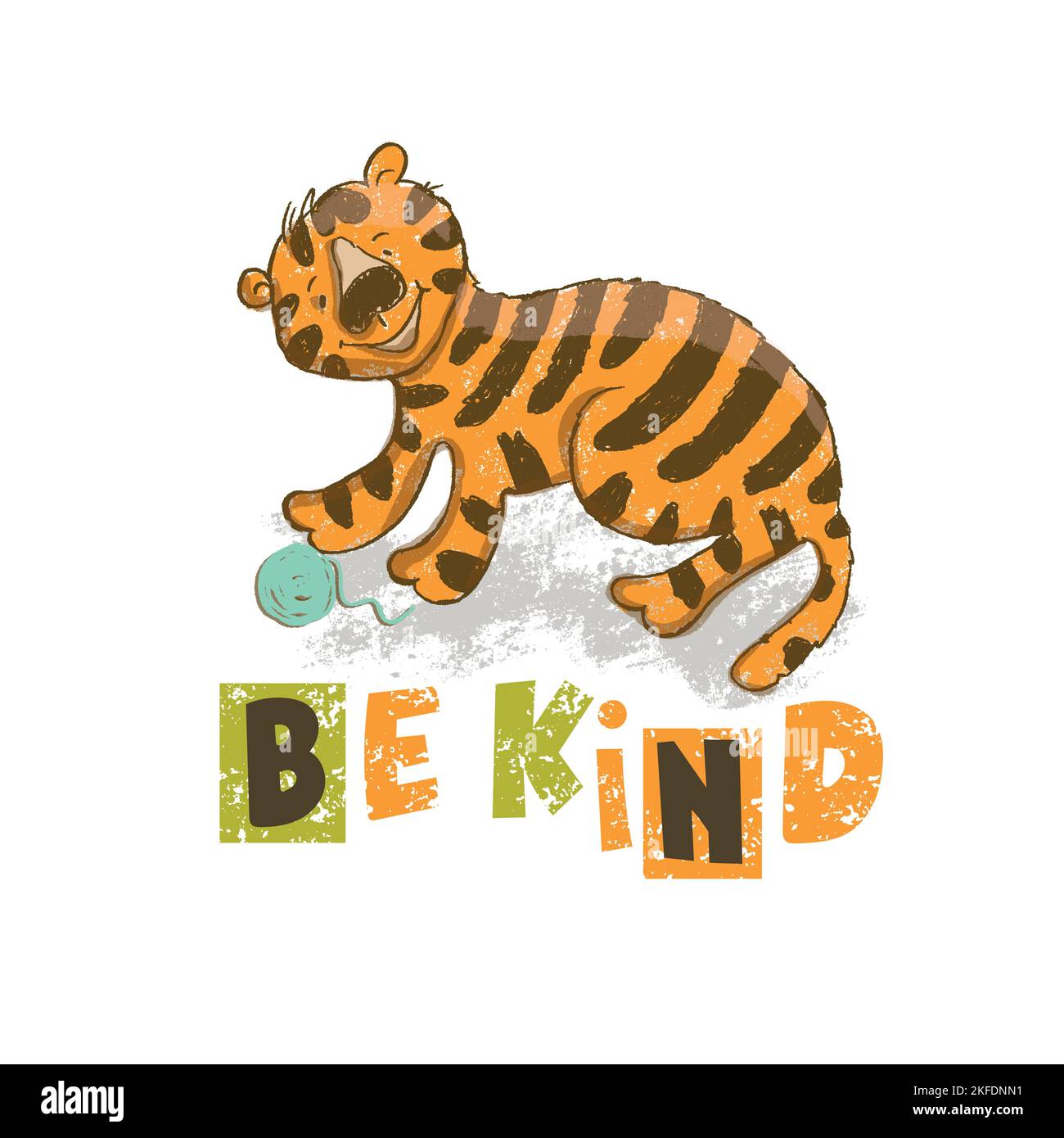 BE KIND Cartoon Cute Tiger Jungle Animal Hand Drawn Vector Illustration ...