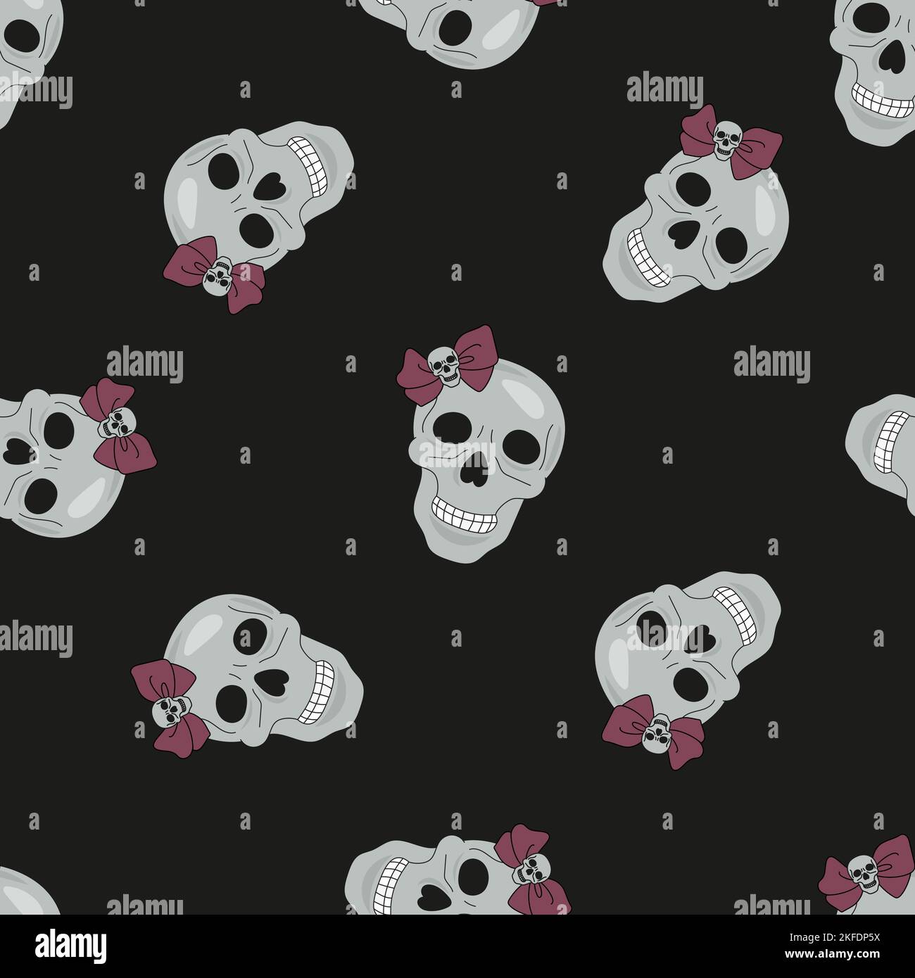 BLACK SKULL Halloween Vector Illustration Seamless Pattern For Print ...