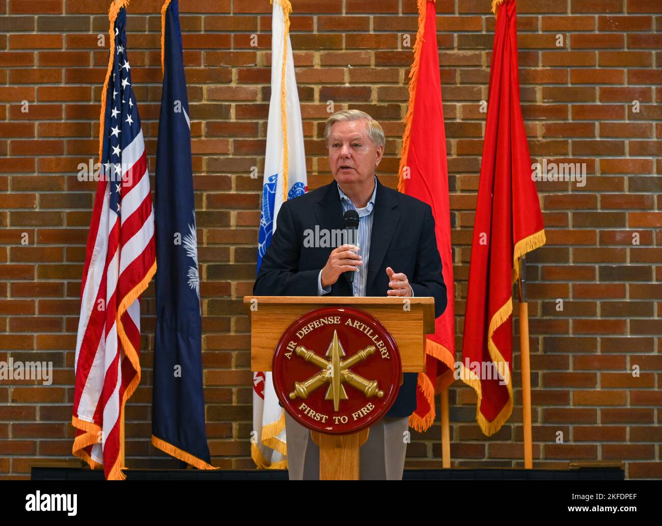 U.S. Army National Guard Soldiers with the 2nd Battalion 263rd Air Defense Artillery Regiment, South Carolina National Guard, conducted a ribbon cutting ceremony for the renovation of Battery B, Sept. 10, 2022, Easley, South Carolina. In attendance were U.S. Senator Lindsey Graham, South Carolina State Senator Thomas Alexander, South Carolina State Representative Neal Collins, U.S. Army Maj. Gen. R. Van McCarty, the adjutant general for South Carolina National Guard, U.S. Army Maj. Gen. Frank Rice, commander, 263rd Army Air and Missile Defense Command. Stock Photo