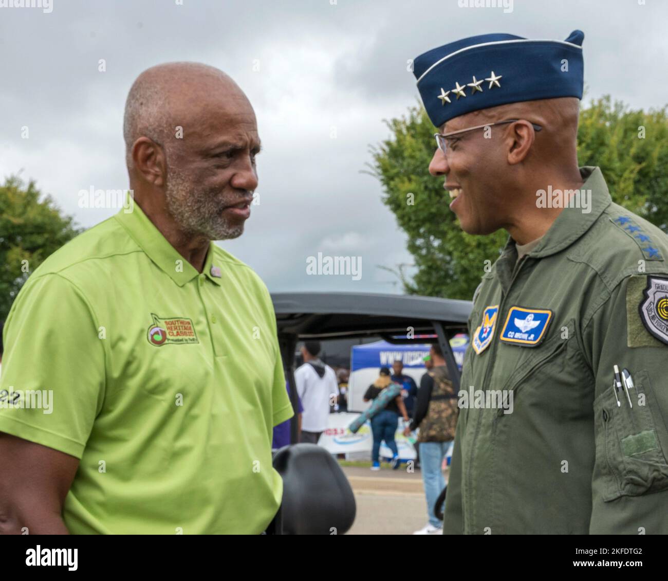 Air Force Chief of Staff Gen. CQ Brown, Jr. (right) meets with Fred