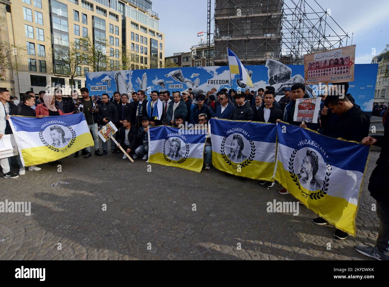 Hazara campaigners from Afghanistan protesting for independence & an end to their opression by the Taliban, Dam Square, Amsterdam, October 2022 Stock Photo