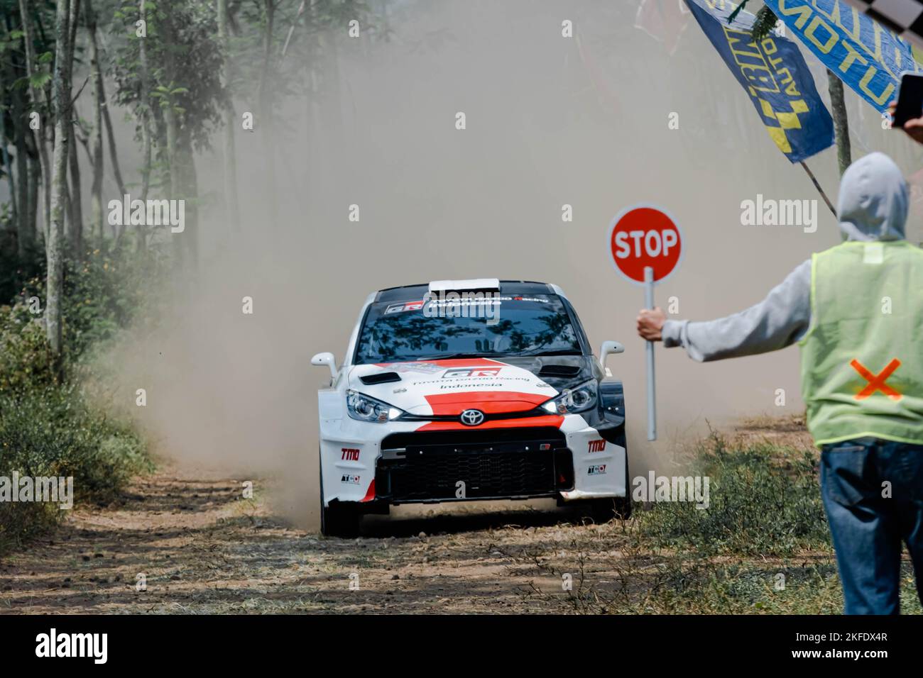 2022 Toyota Yaris GR being stopped at the Kejurnas Sprint Rally 2022 in Puslatker AL Bedali circuit, Lawang, East Java, Indonesia Stock Photo
