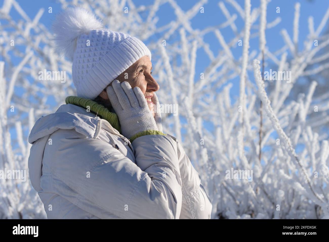 Old woman in a fur coat in the winter Stock Photo Alamy