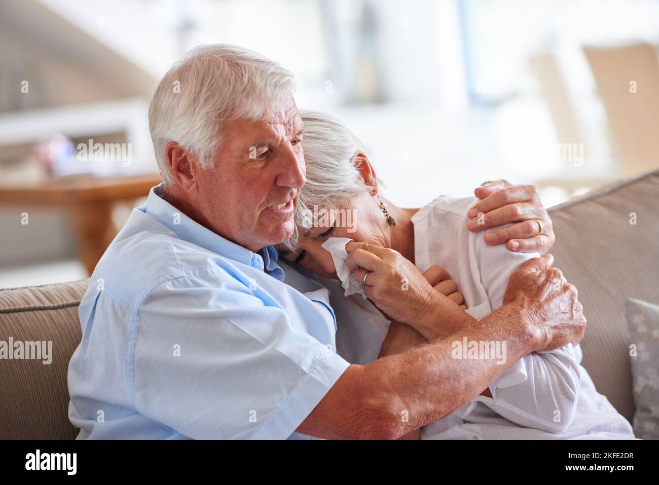 Were going to get through this together. a senior man consoling his wife. Stock Photo