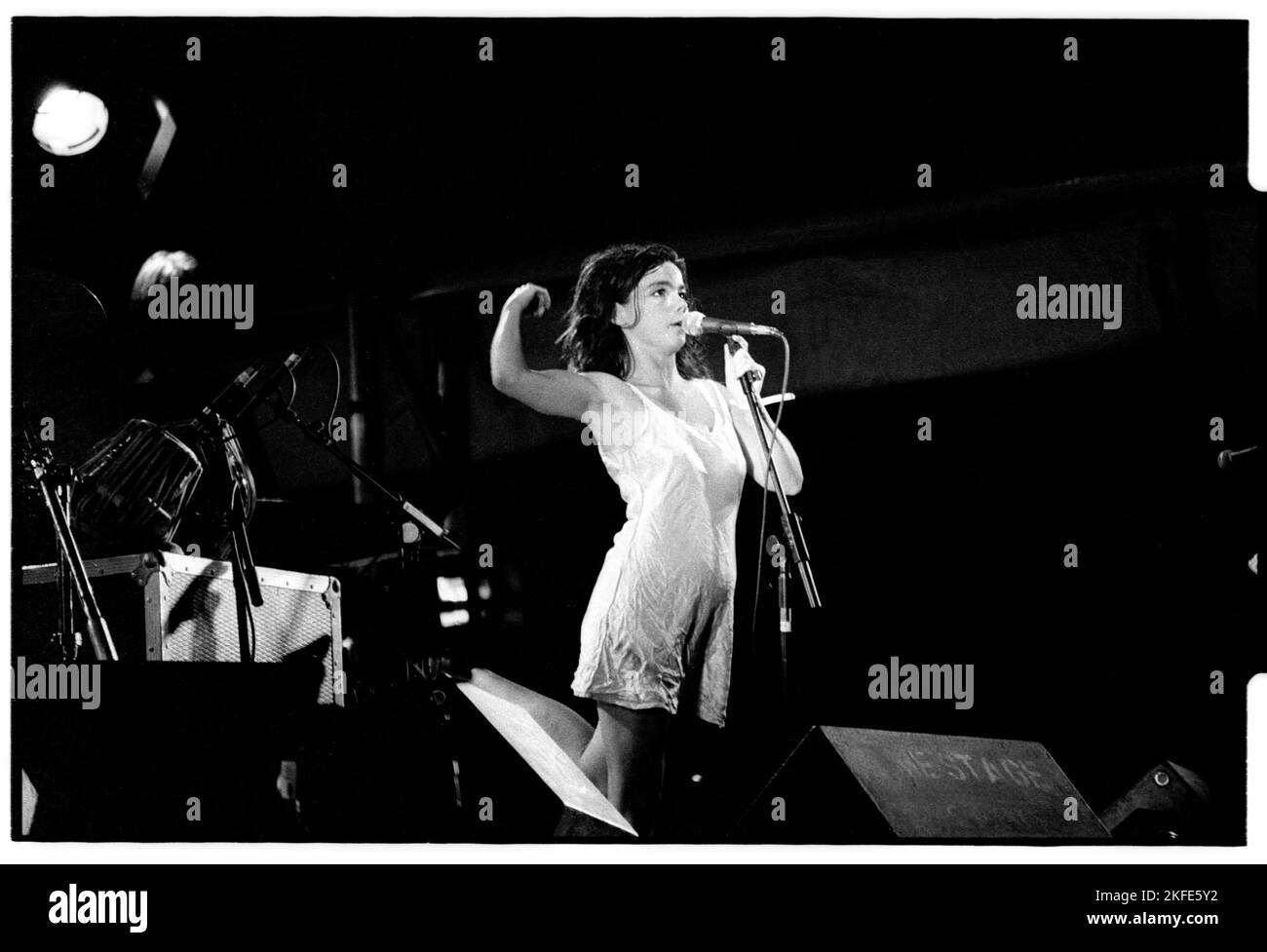 BJÖRK, NME STAGE HEADLINE, GLASTONBURY 94: Björk (Bjork) at the Glastonbury Festival on June 25 1994 as headliner on the NME Stage, Pilton Farm, England. Photograph: Rob Watkins.  INFO: Björk is an Icelandic singer, songwriter, and actress known for her eclectic and innovative music. Emerging as the lead singer of The Sugarcubes, she achieved global fame with her solo career, producing acclaimed albums like 'Debut,' 'Homogenic,' and 'Vespertine.' Stock Photo