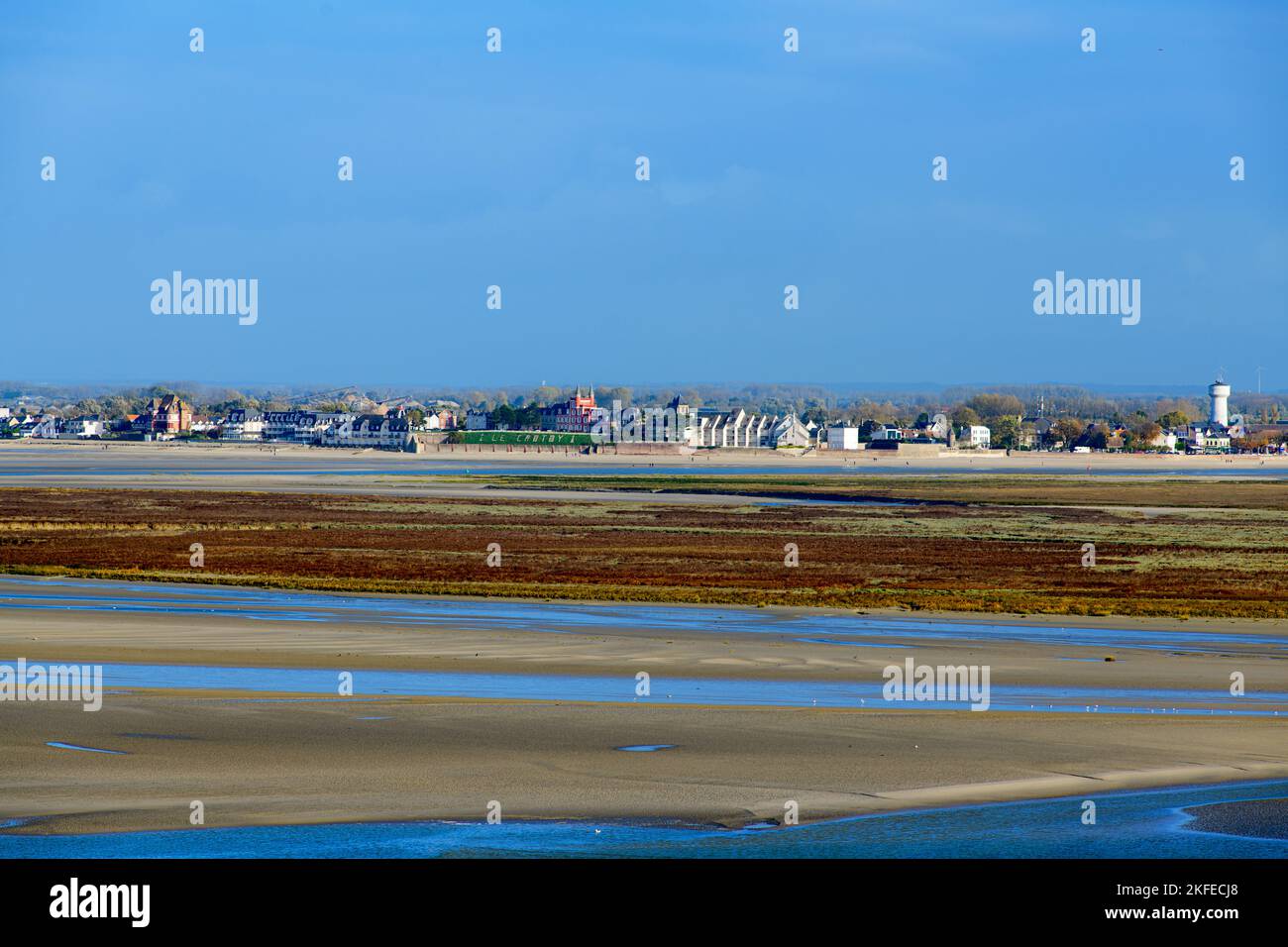 Highangle view on le crotoy in le baie de Somme from le cape Hornu with a blue autumnal sky Stock Photo