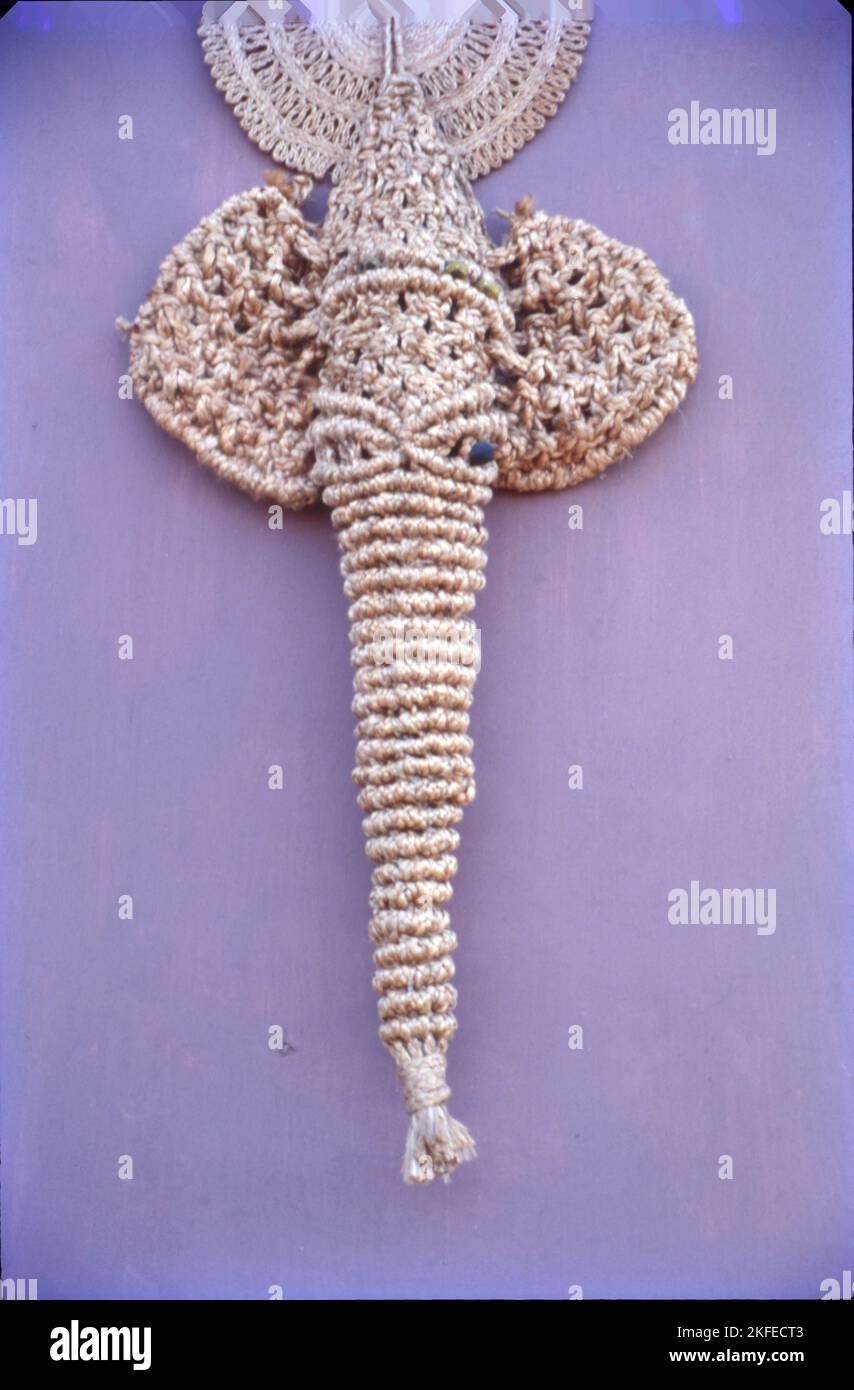 Ganpati in Wall Hanging Form with Jute Rope. India Stock Photo