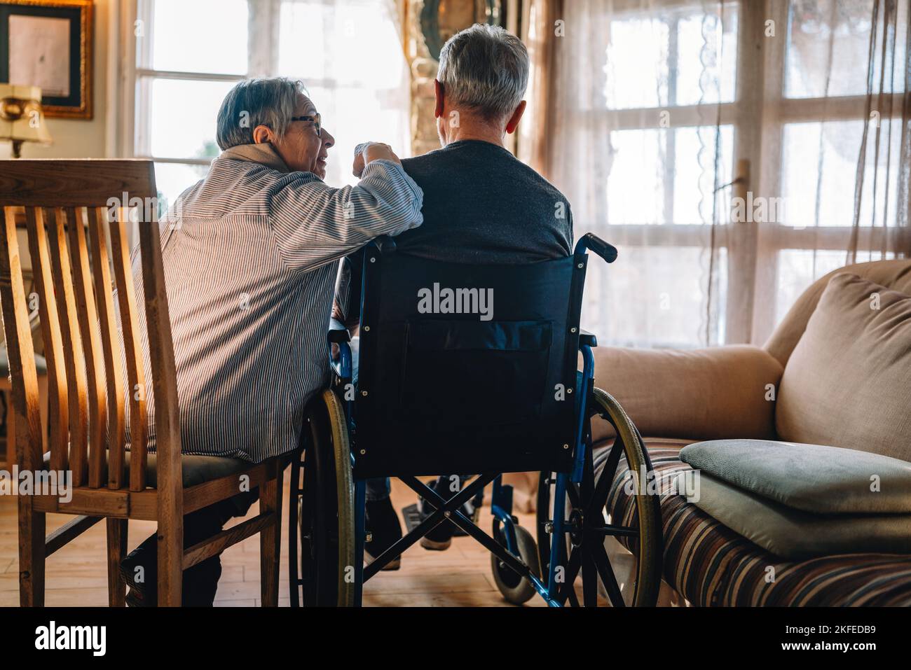 Portrait of senior couple in love having rest together at home. Elderly people retirement concept Stock Photo