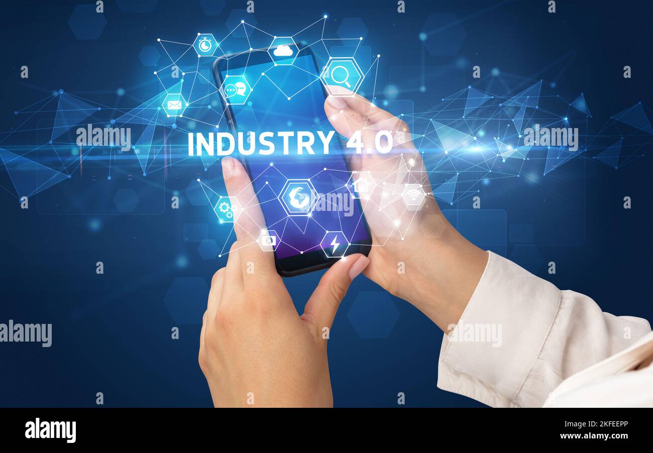 Using Phone Technology Hand using smartphone with technology concept Stock Photo - Alamy