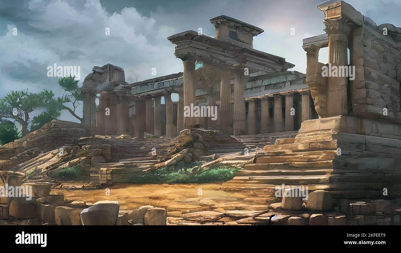 Ancient Greek Temple Illustration, Drawing Stock Photo - Alamy