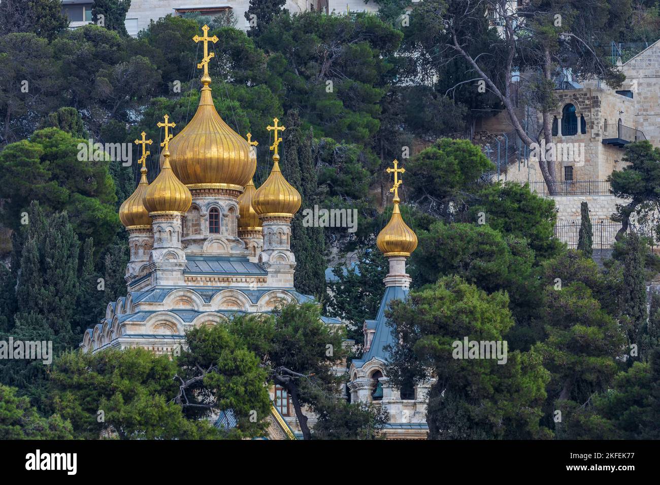 SRAEL,Jerusalem  05, 2022: Domes of the Church of St. Mary Magdalene in Israel Stock Photo