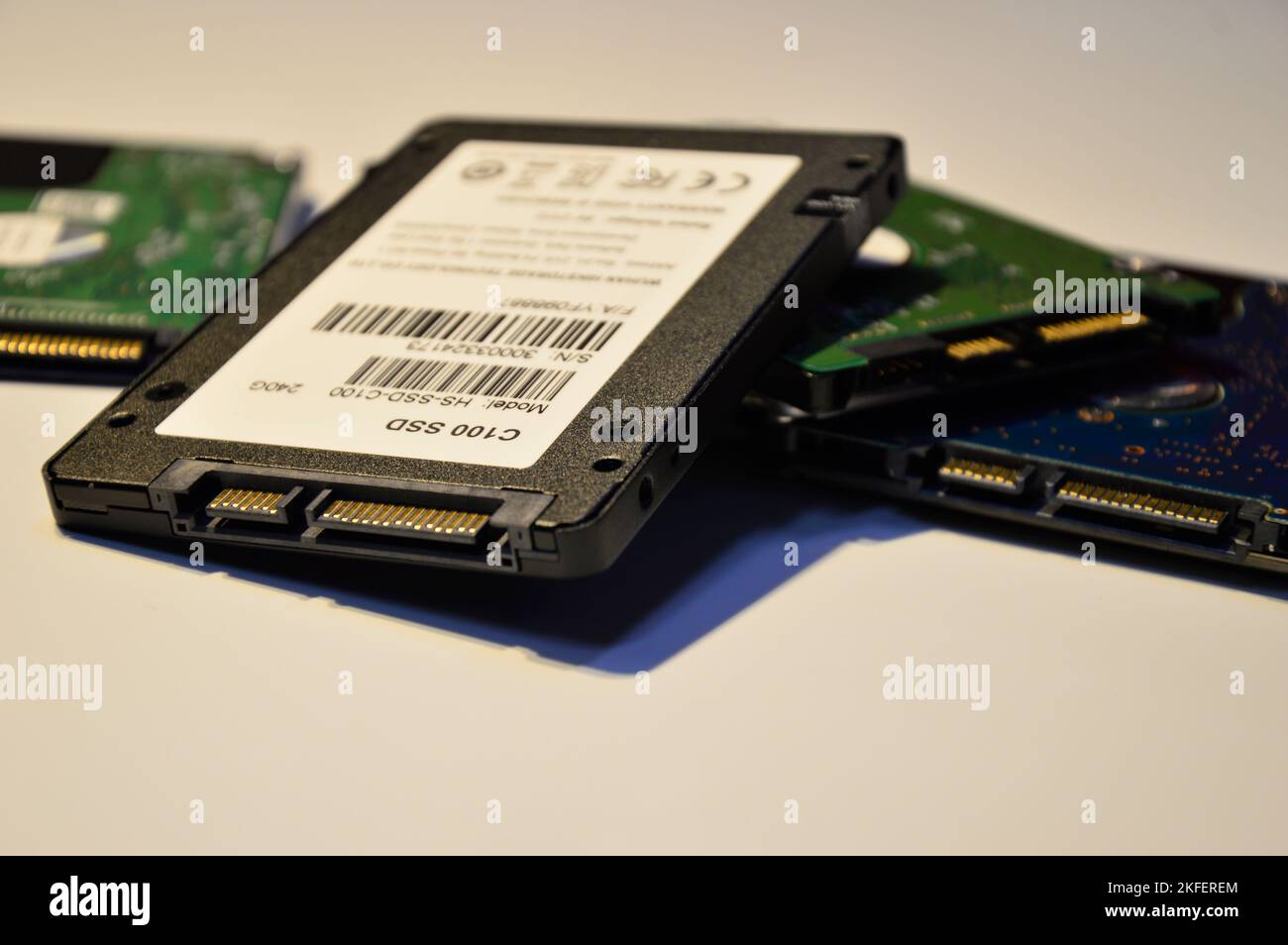 12-09-2022 Chonburi, Thailand SSD is a hard disk that is more popular to use. old hard dis Stock Photo