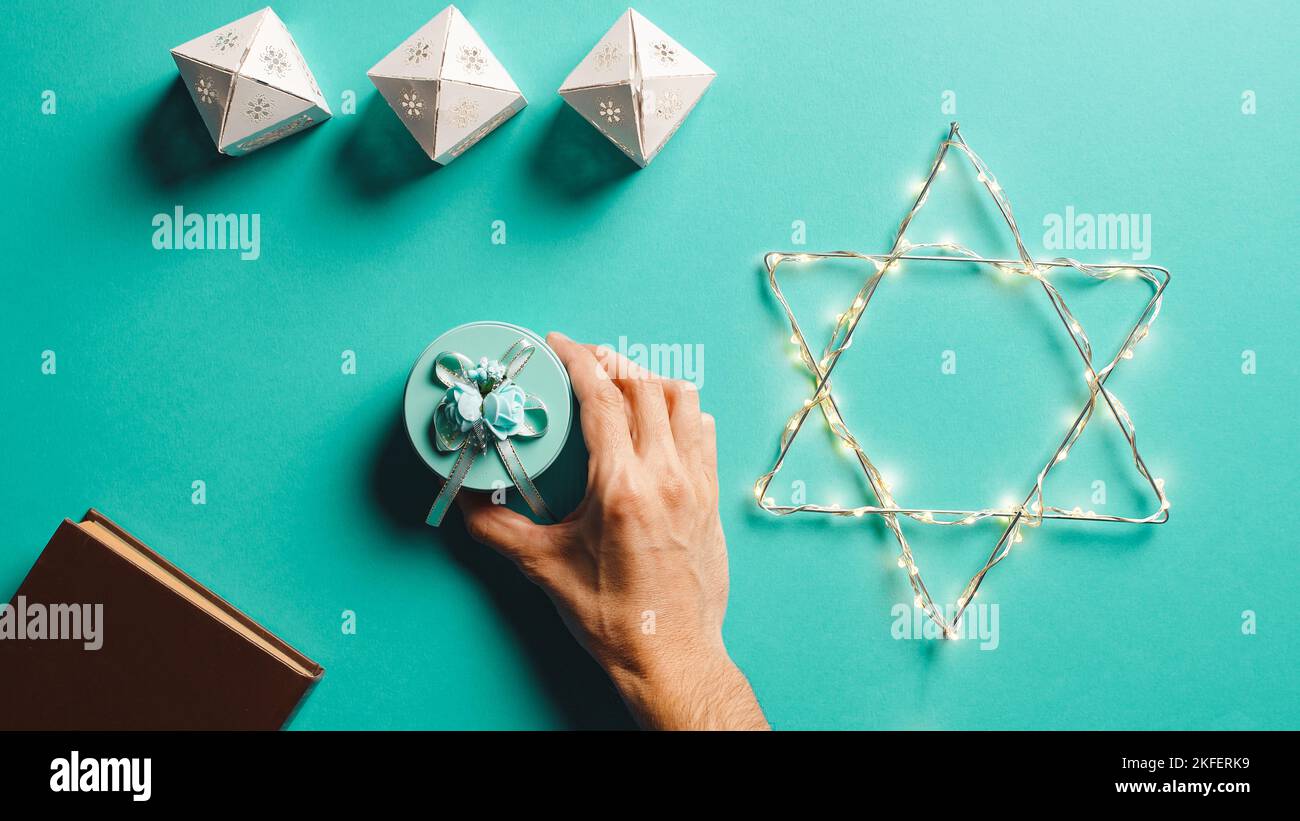 Hanukkah Jewish star Background. Hanukkah celebration Stock Photo