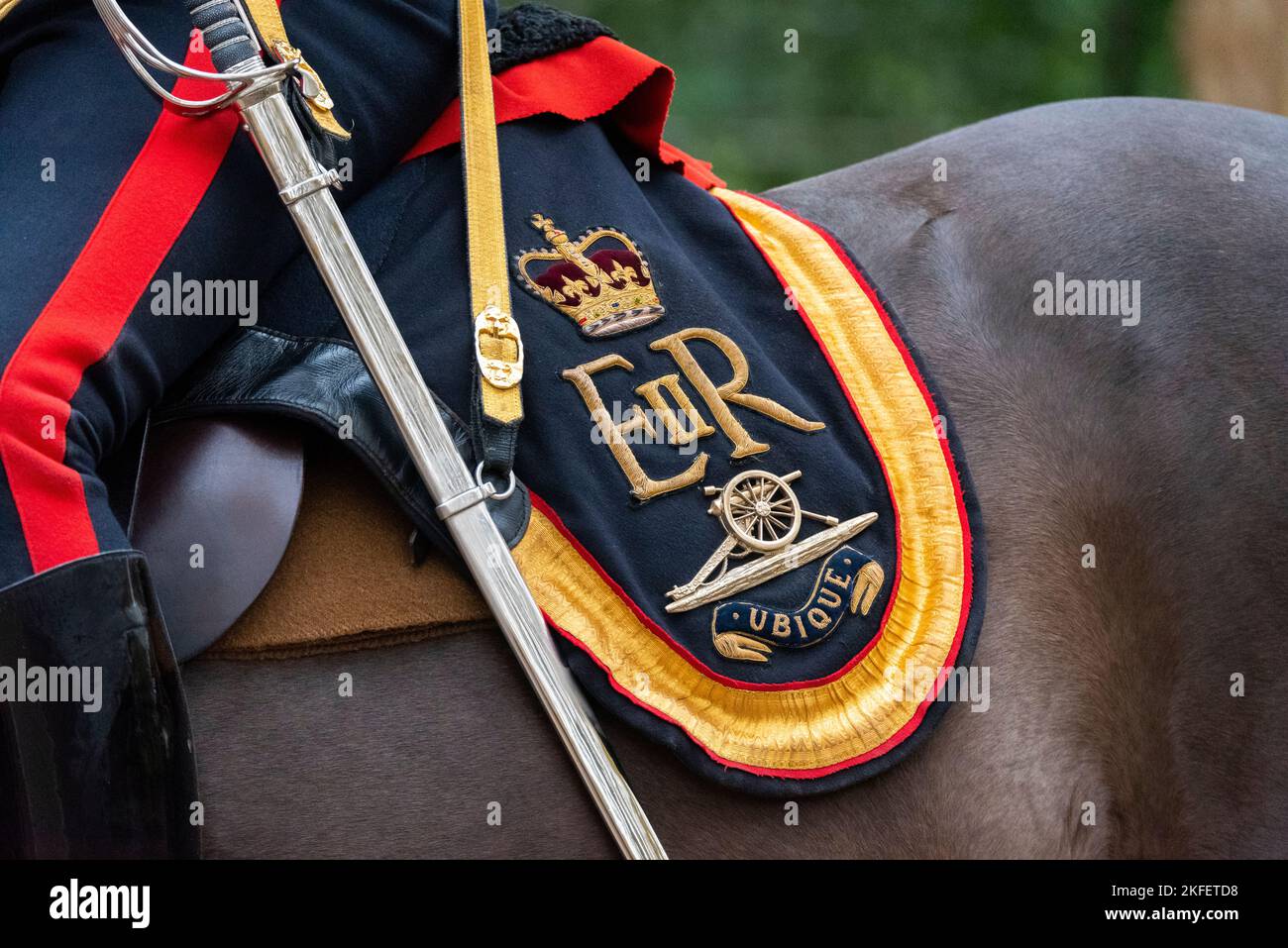 Rider's saddle blanket with Queen's cypher Kings Troop, Royal Horse