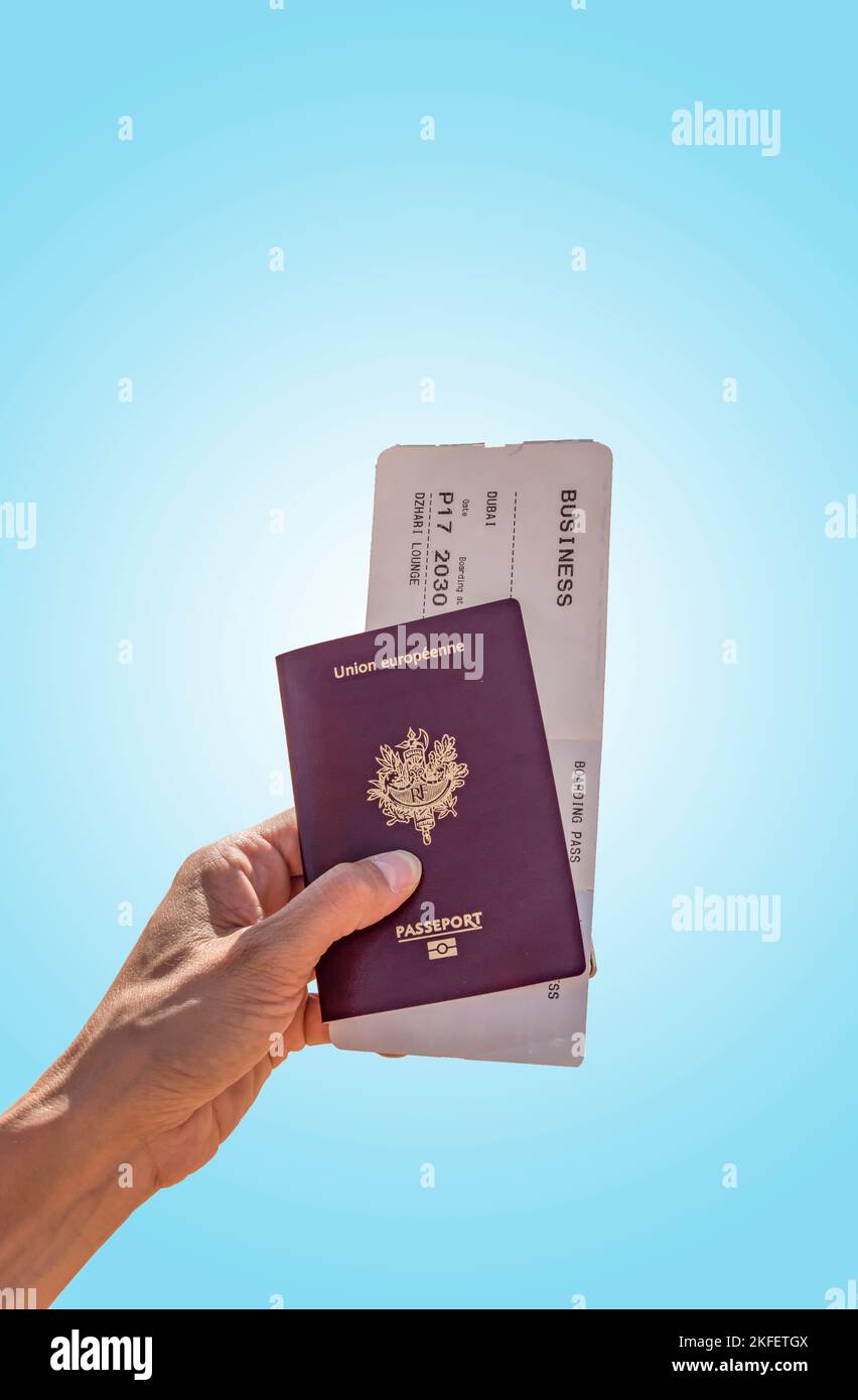 European Passport and Business Air ticket to go to Dubai with blue