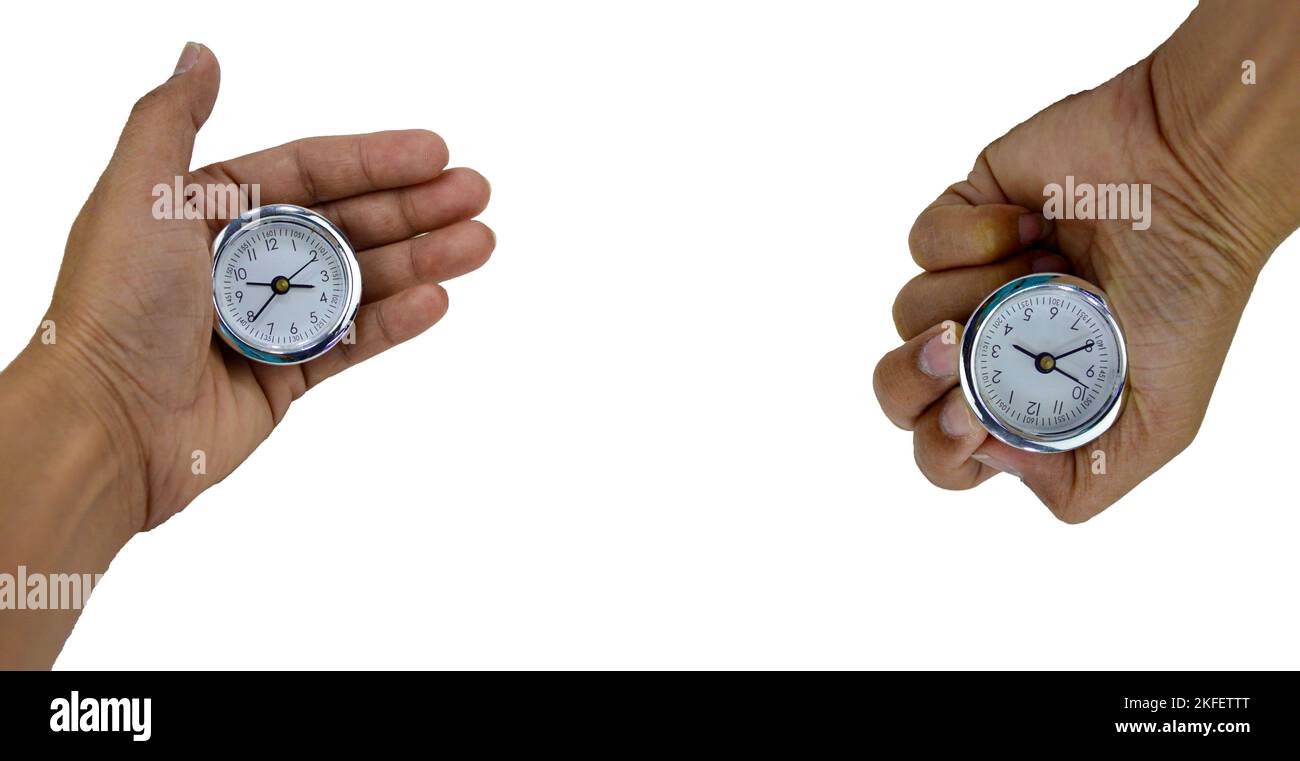 Hand holding a clock (with clipping path Stock Photo Alamy