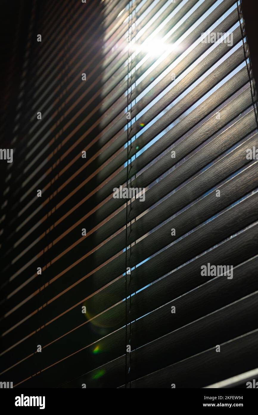 Window blinds or jalousies with direct sunlight. Interior design