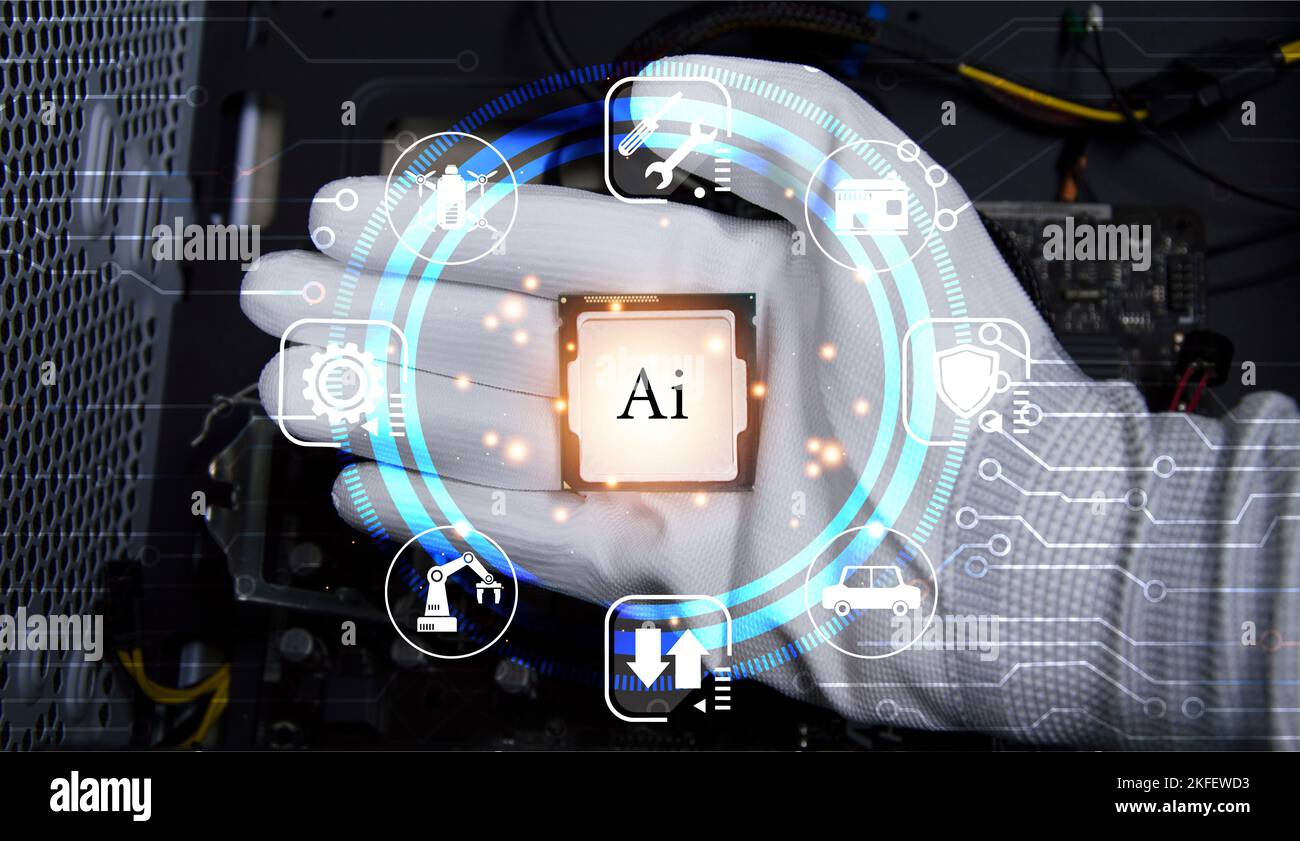 Concept, CPU, AI is used to control everything around, using artificial ...