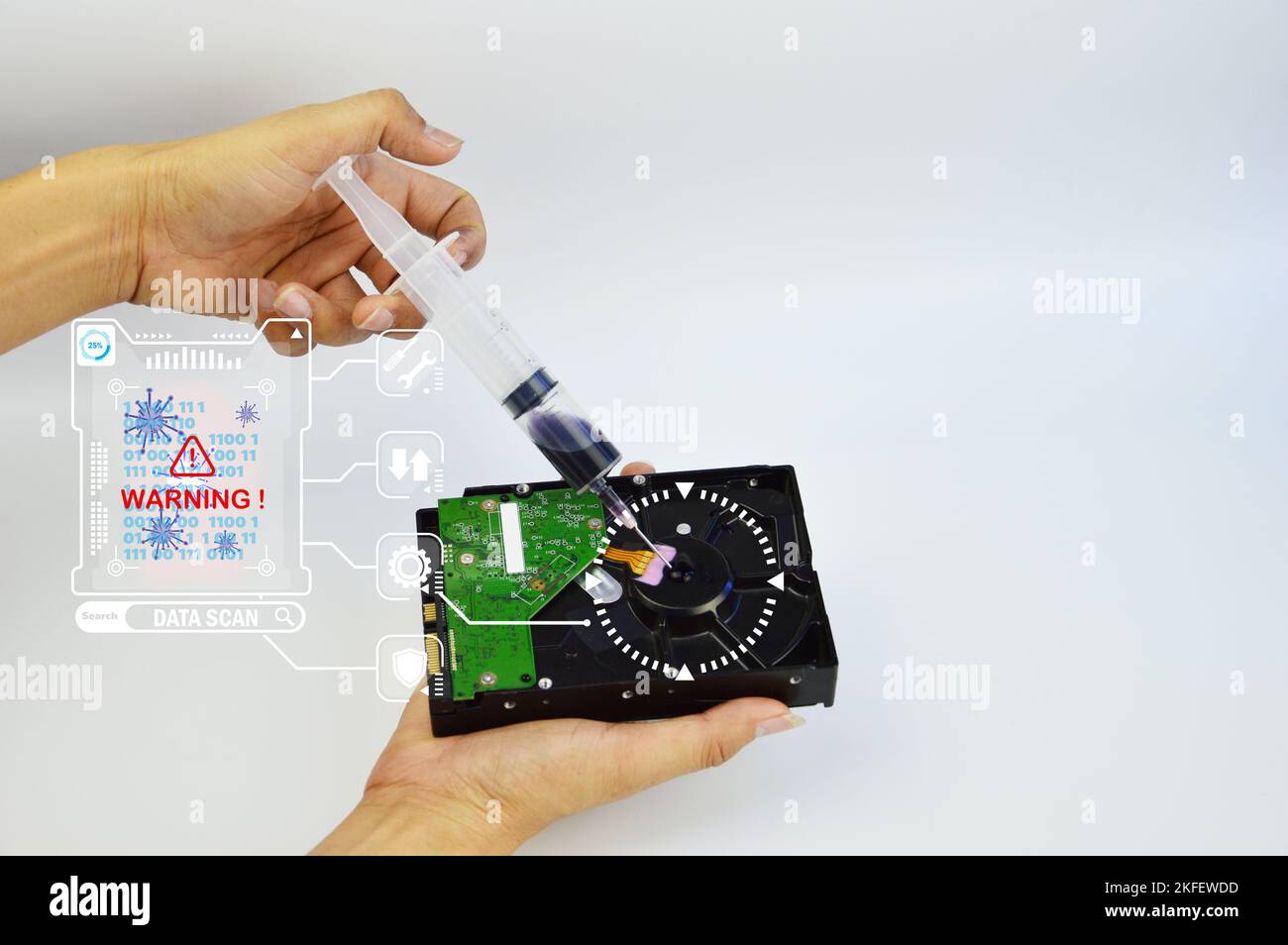 Concept When computer data is infected with a virus, it can be difficult to fix. Stock Photo