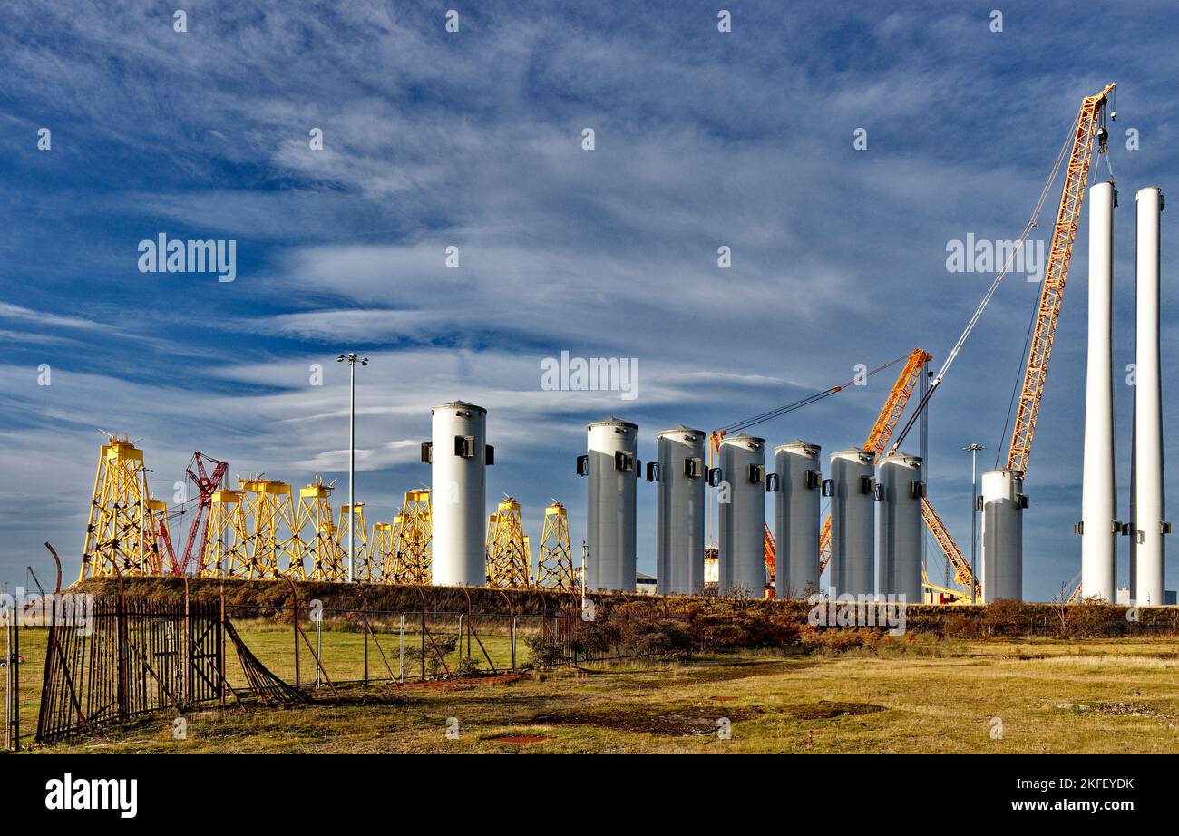 Cromarty Firth Nigg Scotland construction yard for offshore wind turbines Stock Photo