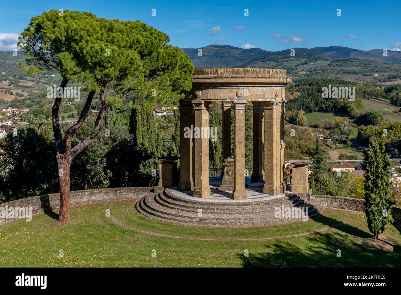 The monument to the fallen of all wars in the historic center of Poppi, Arezzo, Italy, on a sunny day Stock Photo