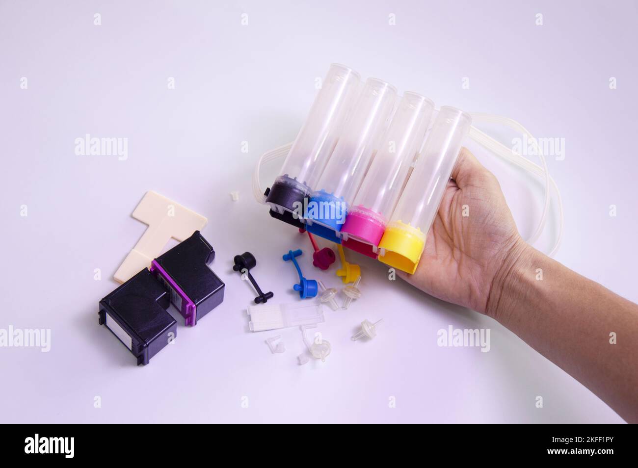Image of equipment for creating ink tanks for printers Stock Photo Alamy