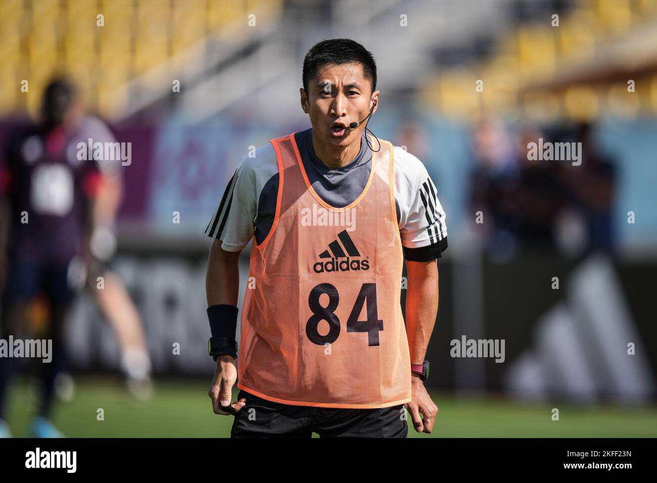 Doha, Qatar. 18th Nov, 2022. Chinese referee Ma Ning attends a practice