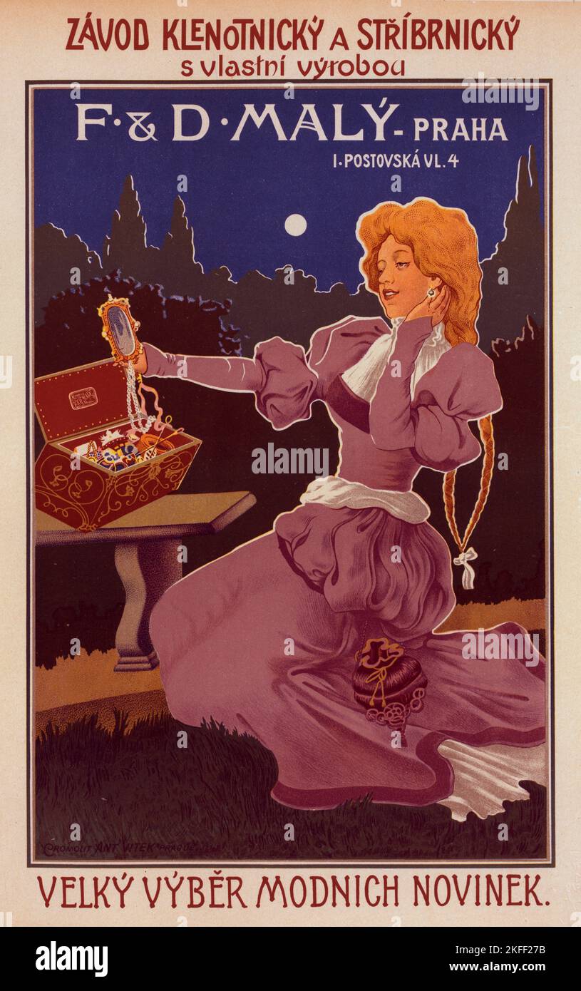 Affiche tch&#xe8;que pour une &quot;Maison de Bijouterie&quot;, c1900. [Publisher: Imprimerie Chaix; Place: Paris] (Czech poster for a &quot;Jewellery House&quot;) Stock Photo