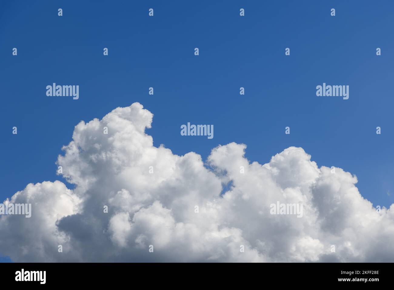 Snow-white fluffy, soft, weightless, the purest and most delicate clouds a little disheveled against the background of a dazzling blue bottomless sky Stock Photo