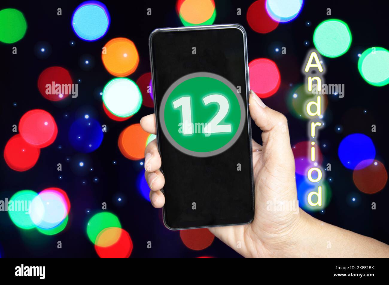Concept of operating system Android 12th generation is being upgraded to smartphones in the current version that supports Stock Photo