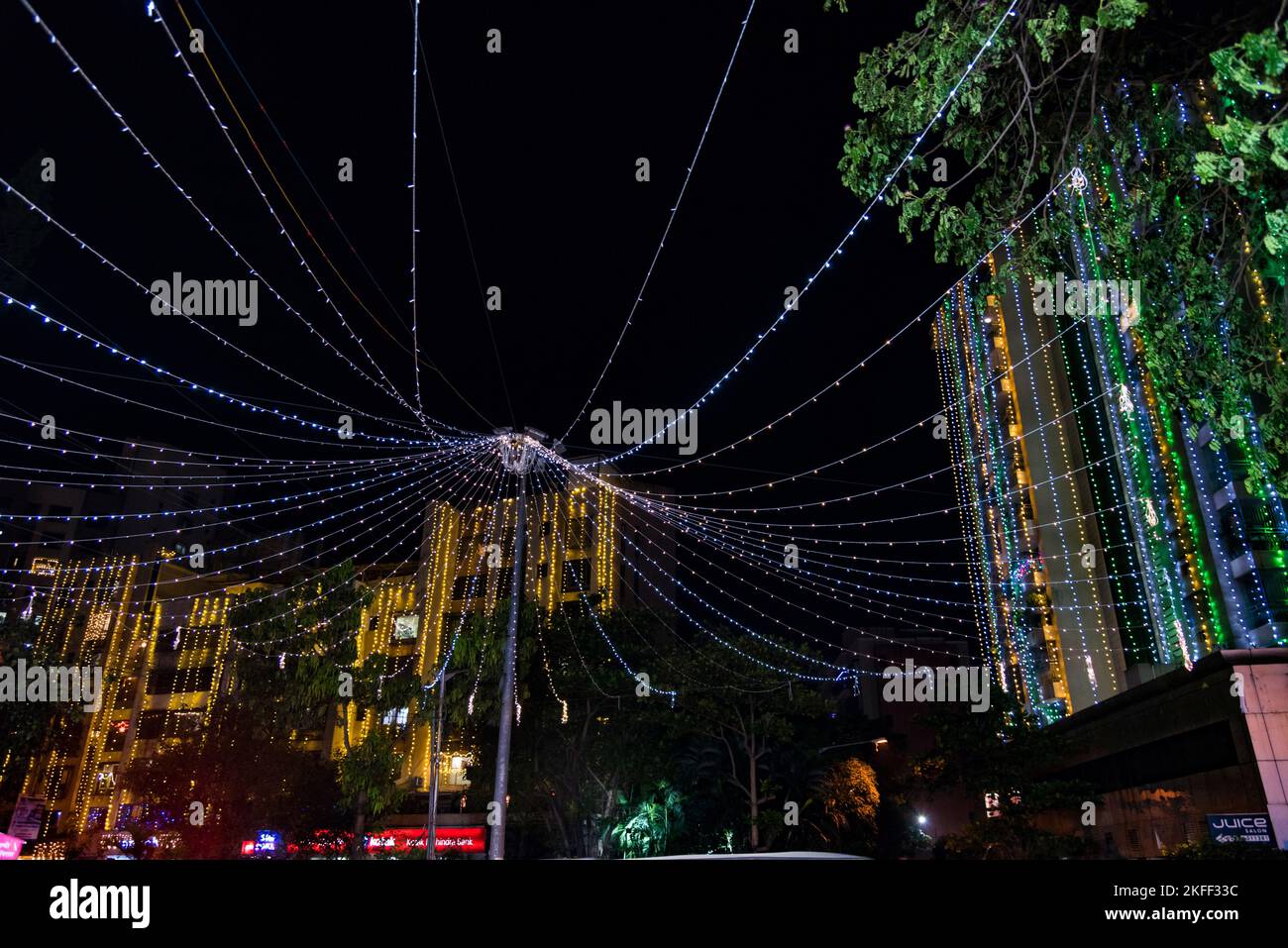 Street light decoration, Diwali festival, Lokhandwala, Andheri, Bombay, Mumbai, Maharashtra, India Stock Photo