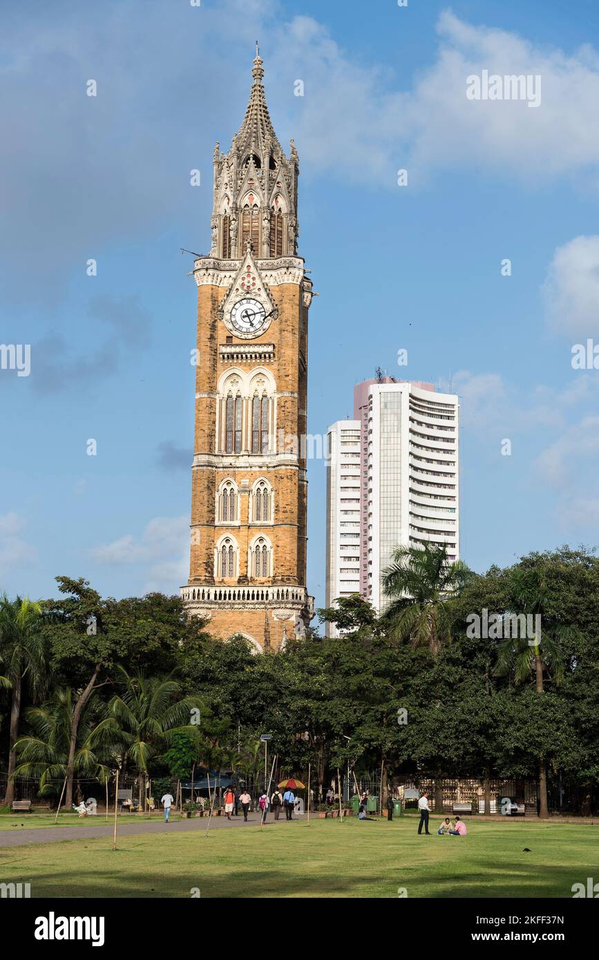 Rajabai Clock Tower and Bombay Stock Exchange, Bombay, Mumbai, Maharashtra, India Stock Photo