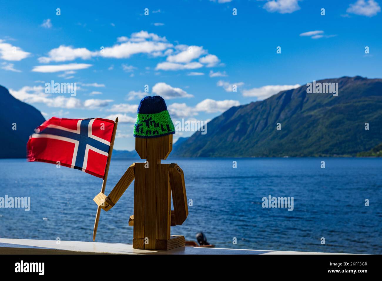 Norwegische Holzfigur in Sandviken, Norwegen Stock Photo