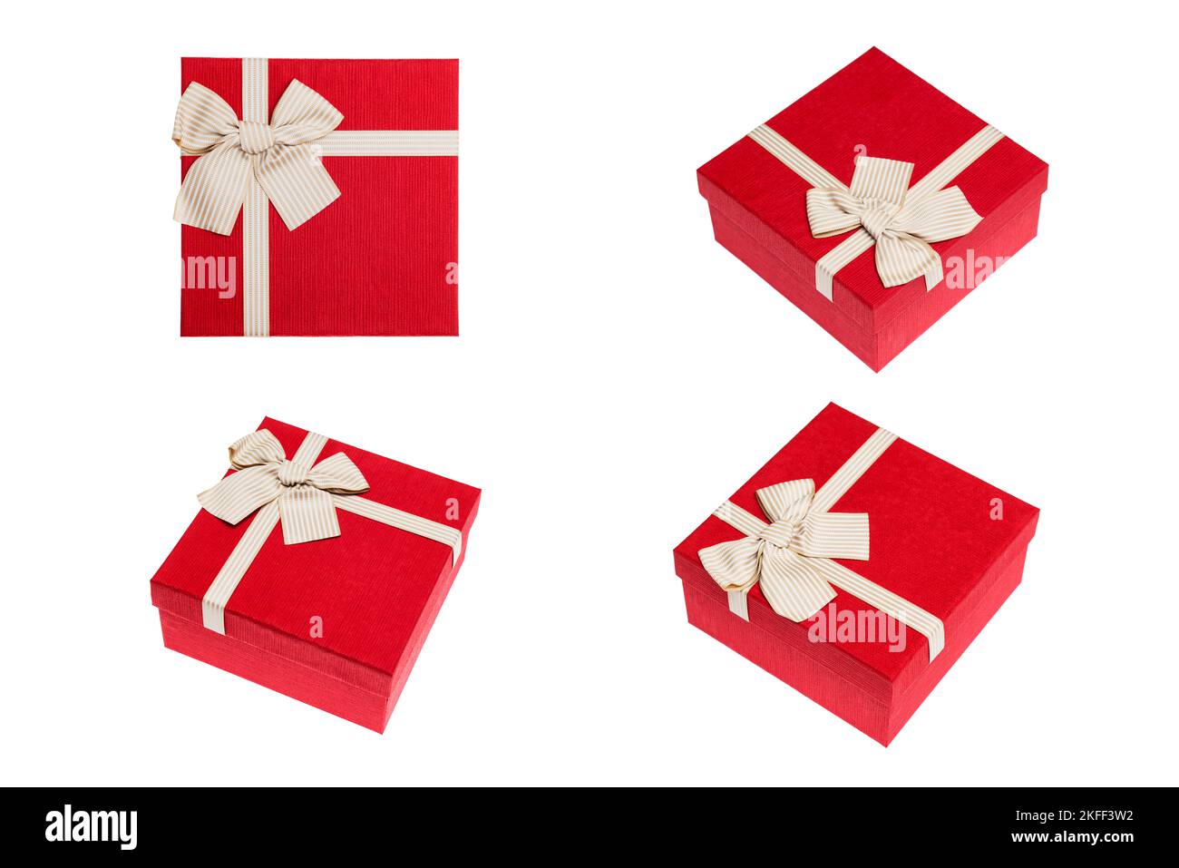 Red gift box with gold ribbon and bow isolated on white background ...