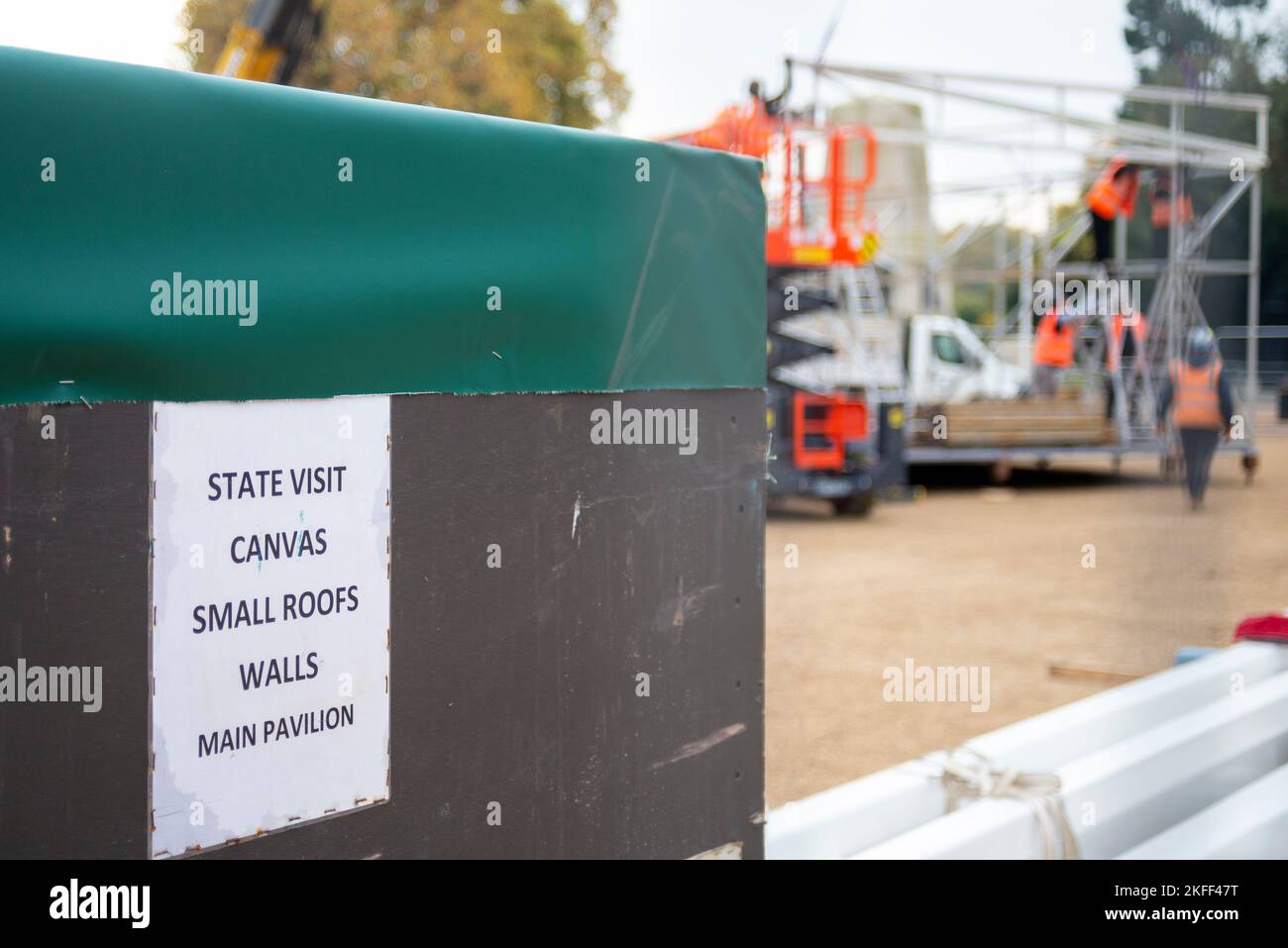 State visit equipment under construction in Horse Guards Parade for a