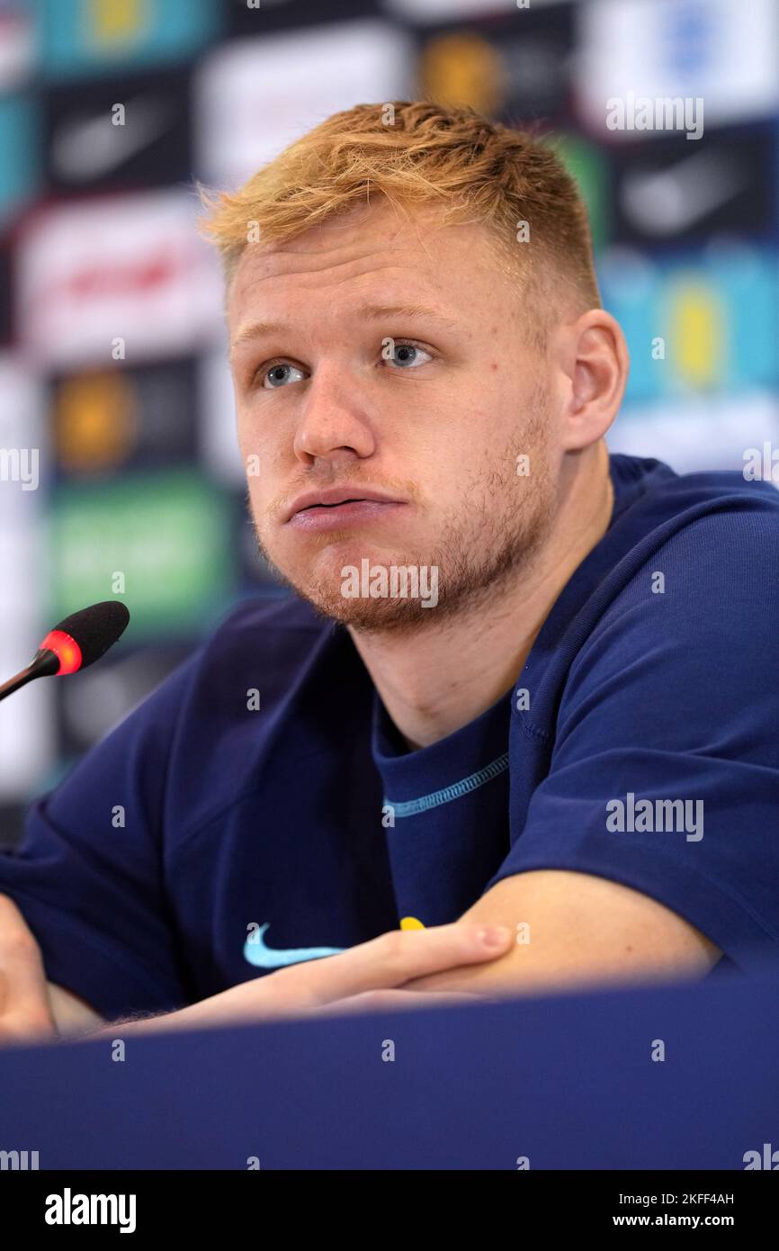 England goalkeeper Aaron Ramsdale during a press conference at the Al ...