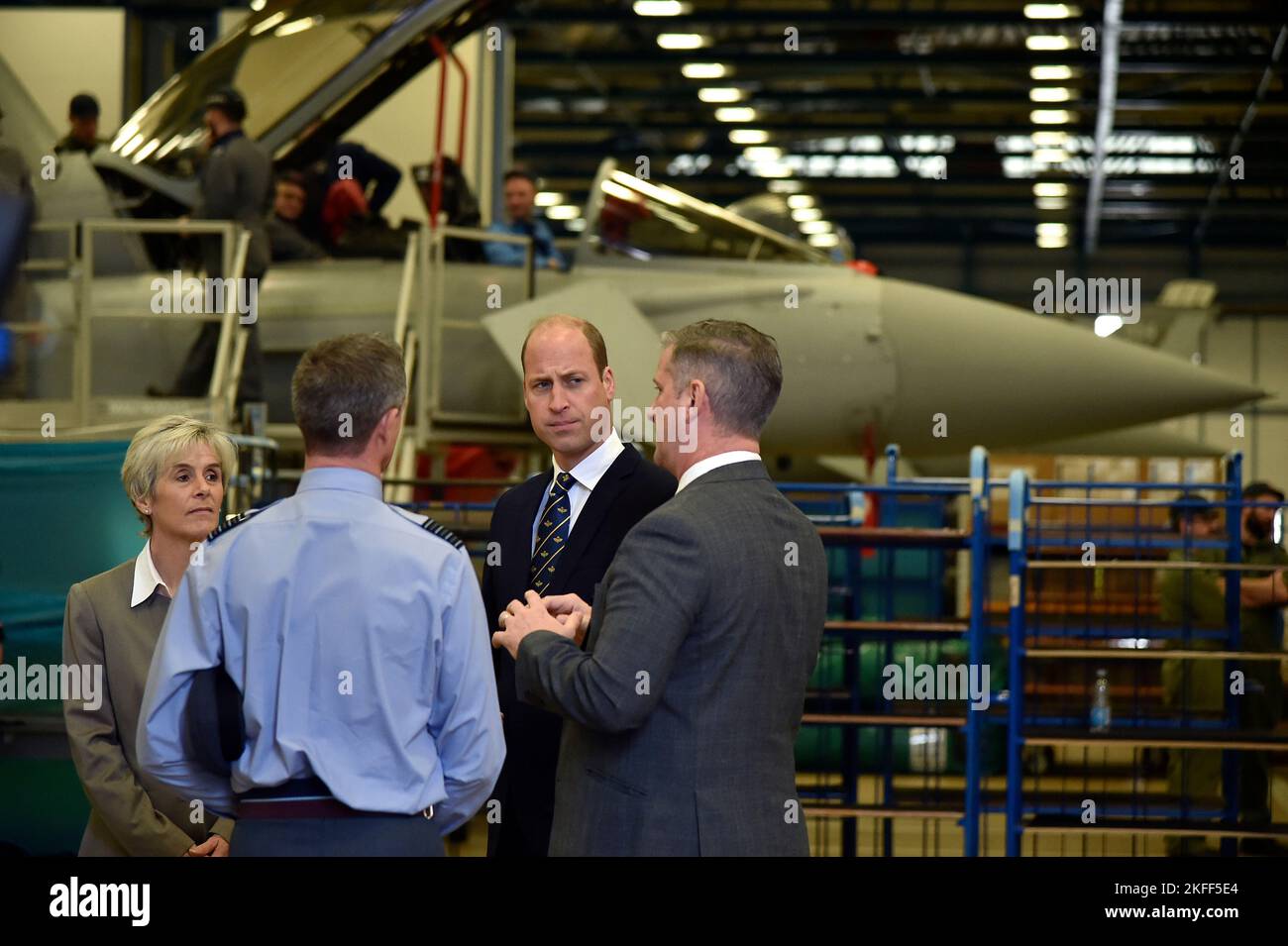 The Prince of Wales tours a Typhoon maintenance hanger during a visit to RAF Coningsby, Lincolnshire, to learn about future technological innovations and open a new boxing club. Picture date: Friday November 18, 2022. Stock Photo