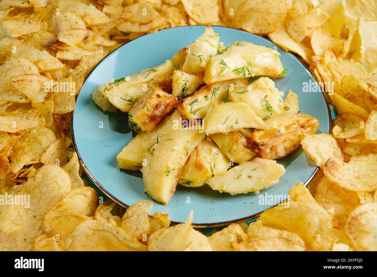 Fried food, not healthy. Lots of fried potatoes and chips Stock Photo Alamy