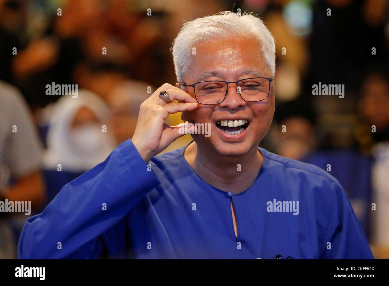 Malaysian Caretaker Prime Minister Ismail Sabri Yaakob gestures during his campaign rally, a day before the 15th general election in Bera, Pahang, Malaysia November 18, 2022. REUTERS/Lai Seng Sin Stock Photo