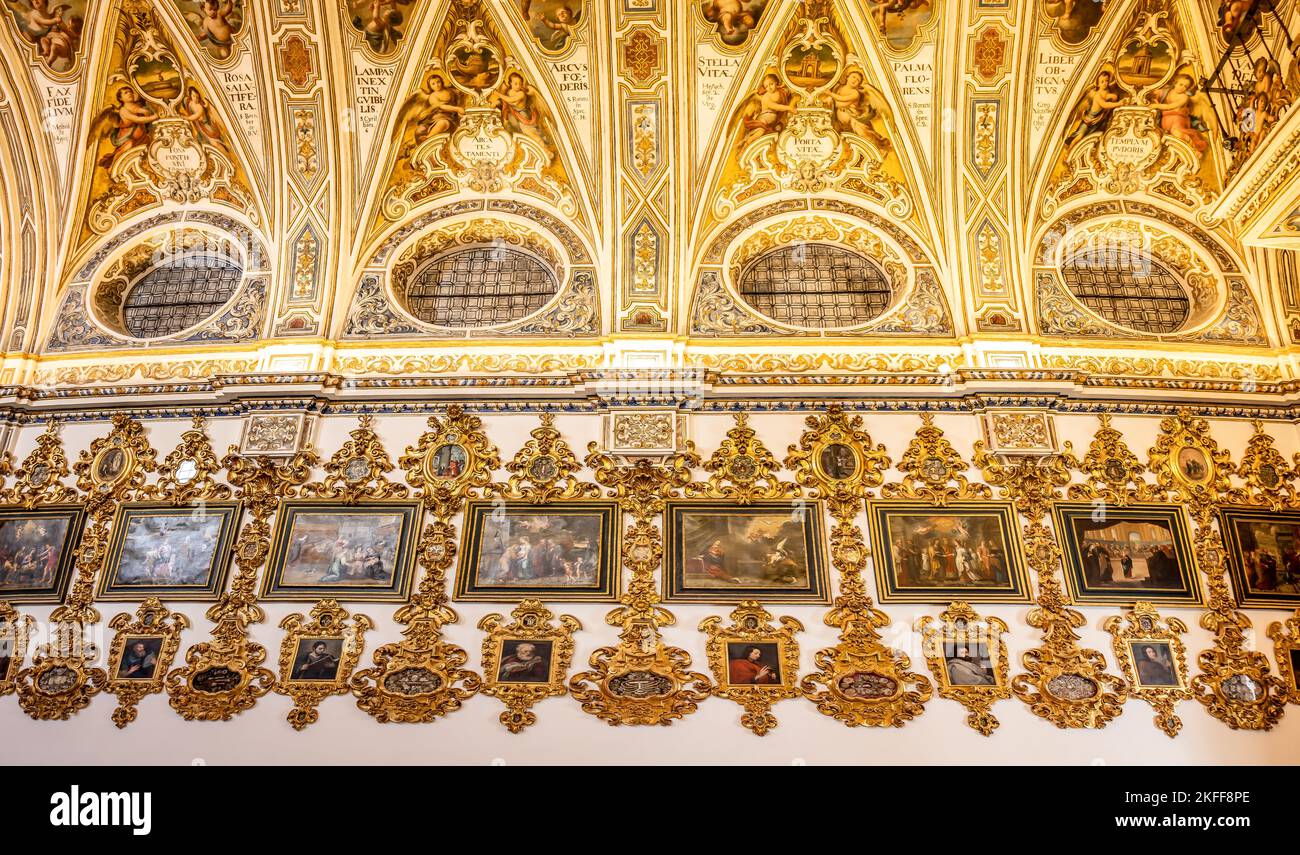 Seville, Spain - November 12, 2022: Wall of the corridor inside the Church of San Luis de los Franceses of baroque architecture from the 18th century Stock Photo
