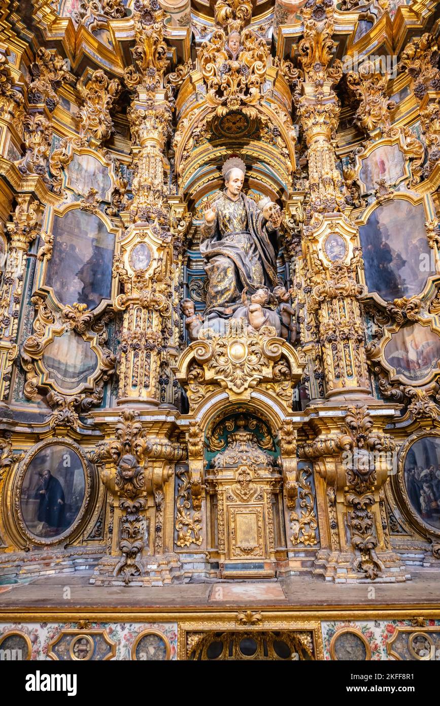 Seville, Spain - November 12, 2022: Altarpiece of San Francisco de Borja inside the Church of San Luis de los Franceses of baroque architecture from t Stock Photo