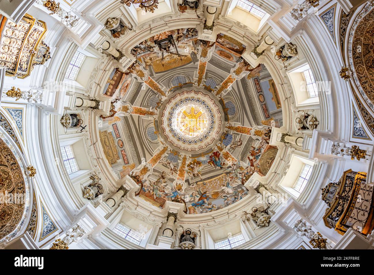 Seville, Spain - November 12, 2022: Interior view of dome and ceiling os the Church of San Luis de los Franceses of baroque architecture from the 18th Stock Photo