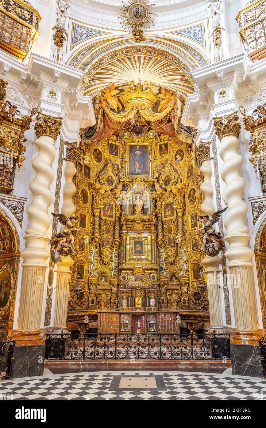 Seville, Spain - November 12, 2022: Altarpiece inside the Church of San Luis de los Franceses of baroque architecture from the 18th century in the his Stock Photo